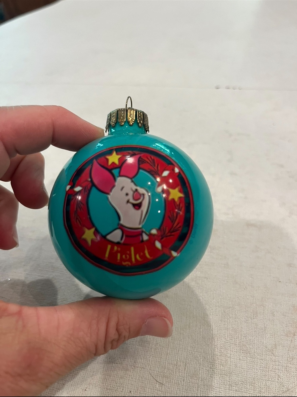 Vintage Disney Winnie the poohs Piglet graphic Turquoise Ornament.